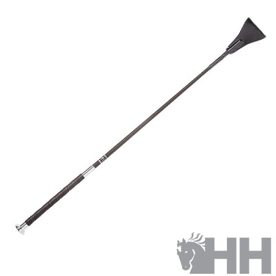 Fusta de equitação preta com cabo texturizado e ponta metálica