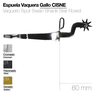 Espora vaqueira Gallo Cisne com três acabamentos e roseta estrela 60 mm