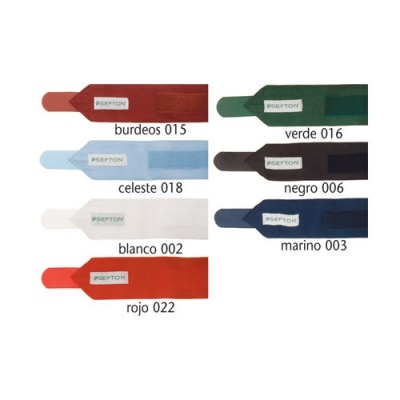 Sete etiquetas tecido coloridas com texto ISEPTON e códigos de cor