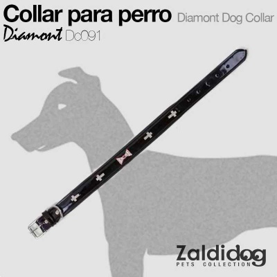 Colar preto para cão com cruzes brancas e fivela prateada