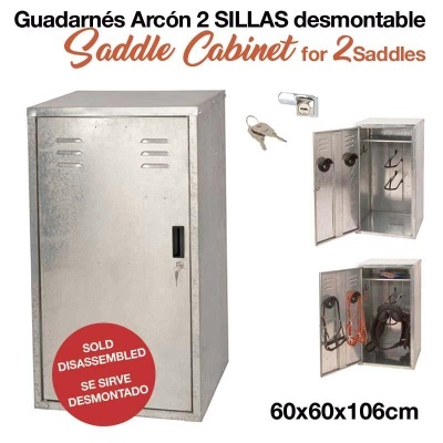 Armário metálico cinzento para 2 selas desmontável com chave