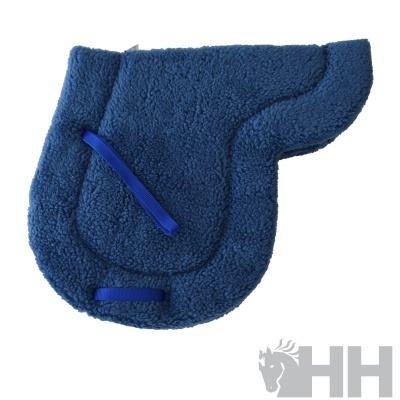 Sela de cavalo azul escura com tiras azuis e logo HH cinzento