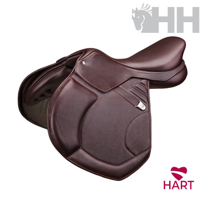 Sela de equitação em couro castanho escuro com logo HART e HH