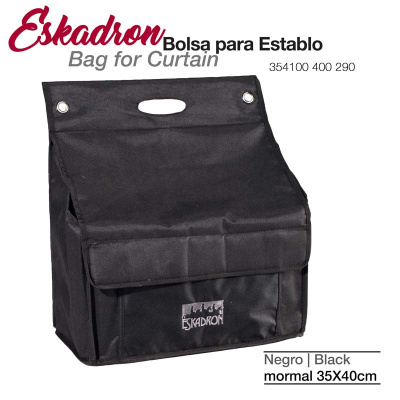 Bolsa para establo preta de tecido com tampa e alça recortada