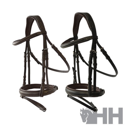 Conjunto de rédeas e cabeçadas de couro castanho e preto para cavalo com acolchoamento