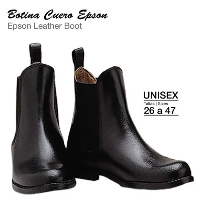 Botas pretas de couro unissexo com elástico lateral, tamanhos 26 a 47
