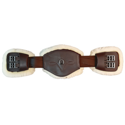 Cincha de couro castanho com forro branco para cavalo