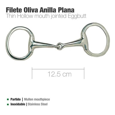 Freio de bocado de aço inoxidável com anilha plana e boca oca fina, 12,5 cm