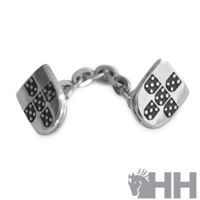 Botões de punho em metal com desenho de escudo e corrente