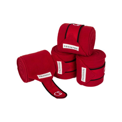 Conjunto de quatro bandagens vermelhas com etiquetas EQUESTRO