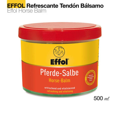 Recipiente plástico de pomada Effol Pferde-Salbe Horse-Balm com tampa vermelha e rótulo amarelo e vermelho