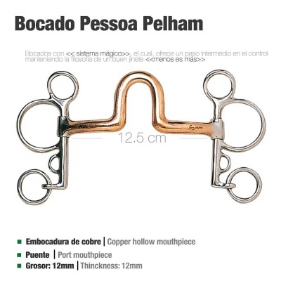 Bocado Pessoa Pelham metálico com embocadura de cobre e anéis
