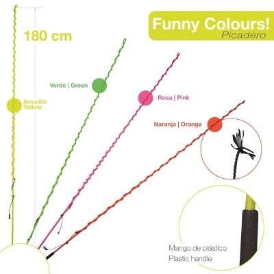Picadores coloridos de plástico com cabo de 180 cm em amarelo, verde, rosa e laranja