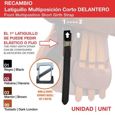 Correia de sela multiposição curta dianteira, várias cores e fivela separada