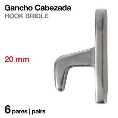 Gancho cabezada metálico prateado 20 mm, 6 pares
