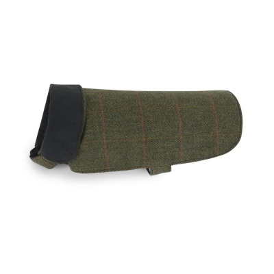 Capa para cão verde com padrão xadrez e gola preta