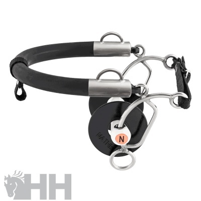 Freio de cavalo em metal prateado e borracha preta com logo HH