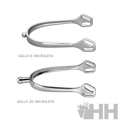 Dois esporas metálicas cromadas com acabamento brilhante, uma com ponta esférica e outra com ponta achatada.