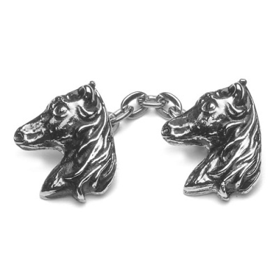 Botões de punho em metal prateado com cabeça de cavalo