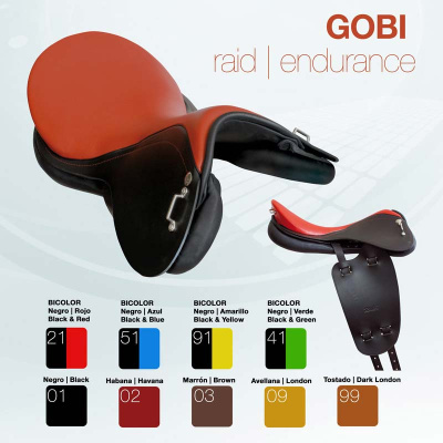 Sela de equitação GOBI raid endurance preta com assento vermelho e opções de cores variadas