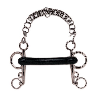 Estojo metálico com elos em corrente e barras pretas com argolas circulares