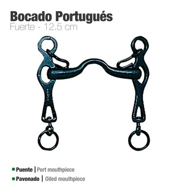 Bocado Português metálico preto para cavalo, 12,5 cm