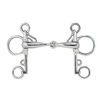 Freio metálico prateado com anéis para cavalo