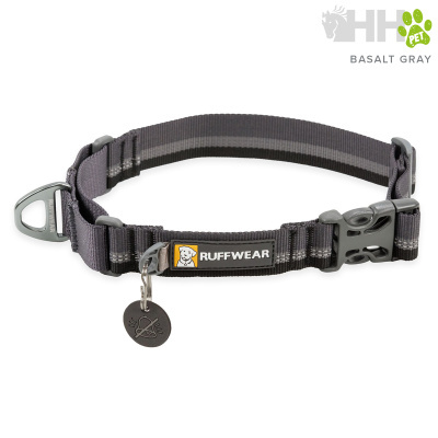 Coleira para cão cinza basalt gray com fivela, anilhas e etiqueta RUFFWEAR