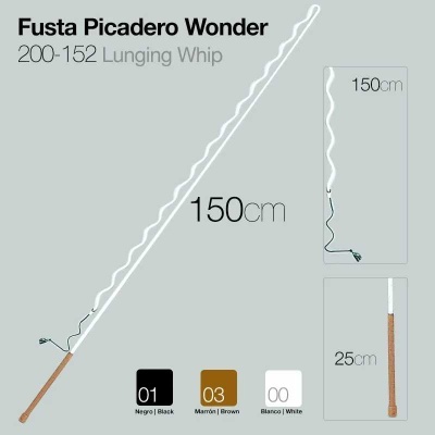 Fusta picadeiro Wonder 150 cm com cabo castanho e corpo branco ondulado