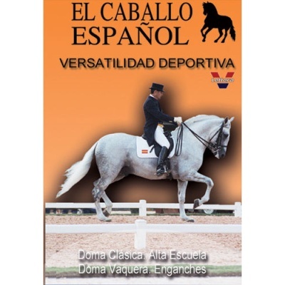 Capa de livro com um cavalo branco e cavaleiro em arena, texto de título e descrição em espanhol.