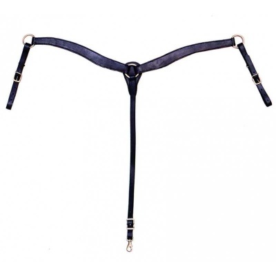 Cinto em couro preto com fivelas e argolas metálicas douradas em formato Y