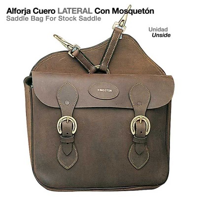 Alforja de couro castanho com fivelas metálicas douradas e alças ajustáveis