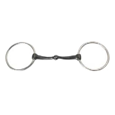 Freio de equitação com argolas metálicas e peça central preta