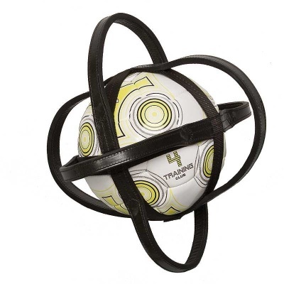 Bola de futebol branca com suporte de treino preto