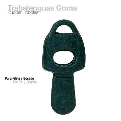 Acessório de borracha preto para cavalo com texto em espanhol e inglês