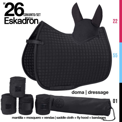 Conjunto de equitação preto Eskadron com mantilha, mosquero, vendas e saco de transporte