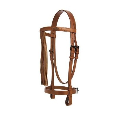 Cabezada de cavalo em couro castanho claro com franjas