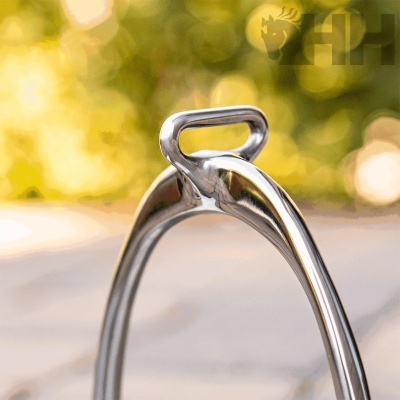 Espora metálica prateada em fundo desfocado com verde e amarelo