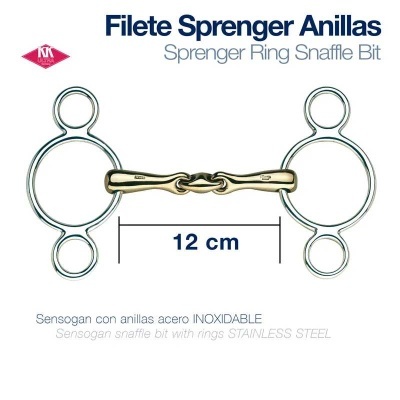 Filete Sprenger com anilhas em aço inoxidável de 12 cm sobre fundo branco