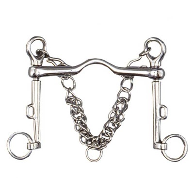 Freio de cavalo em metal prateado com correntes