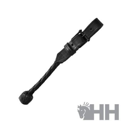 Chicote de equitação preto em fundo branco com logo HH cinza