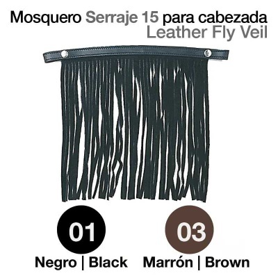 Mosquero Serraje de couro com franjas e botões, disponível em preto e castanho.