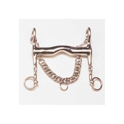 Freio de metal dourado com corrente em fundo branco