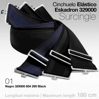 Cinchuelo elástico preto com detalhes azuis e fivelas metálicas