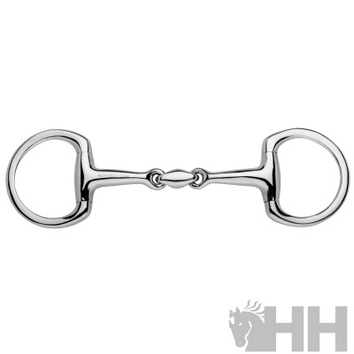 Freio para cavalo em metal cromado com duas argolas e peça central articulada