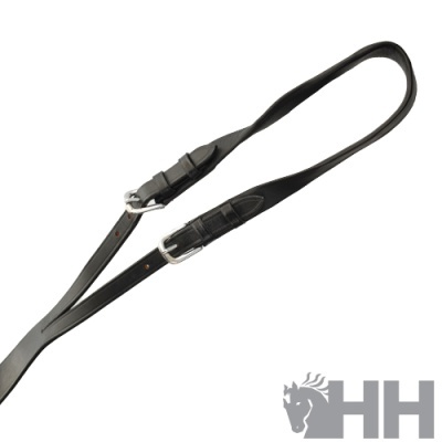 Correia preta ajustável com fivelas metálicas e logo HH