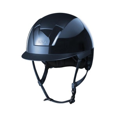 Capacete de equitação preto brilhante KASK com viseira e fivela de ajuste