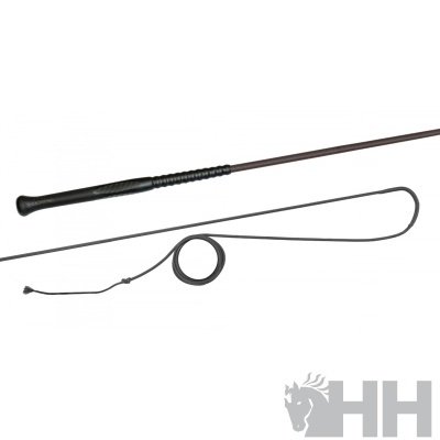 Chicote preto com pega texturizada e fio flexível sobre fundo branco