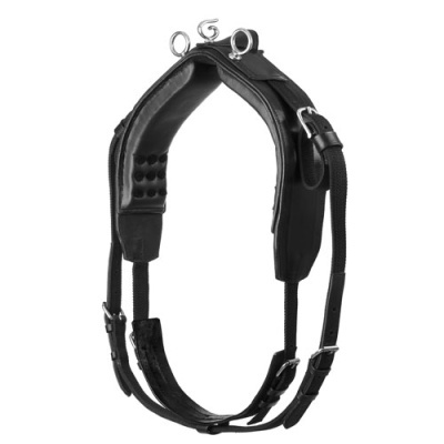 Arnês para cão preto com alças e fivelas metálicas