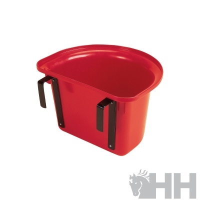 Recipiente plástico vermelho com alças pretas laterais